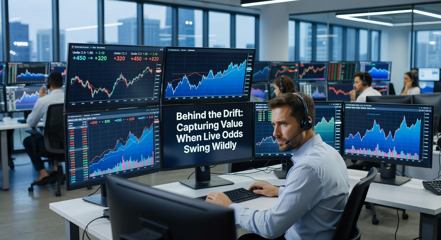 Graph illustrating odds drift patterns in live football betting, with peaks during late-match swings and halftime adjustments
