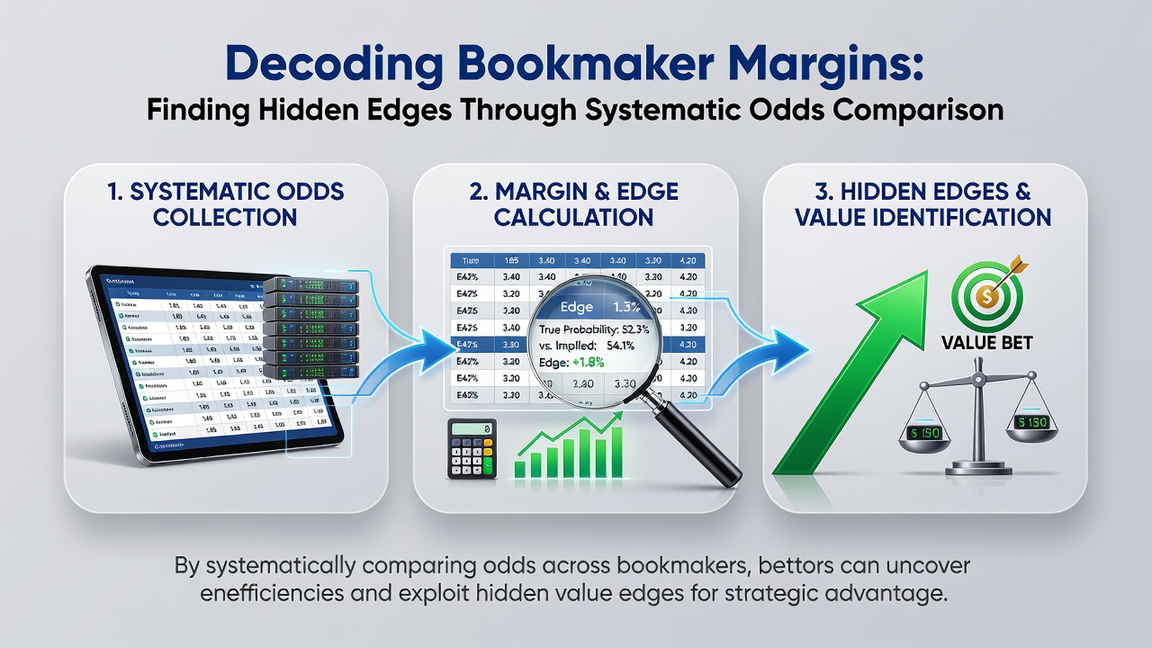 Data visualization of odds discrepancies across bookmakers with highlighted margin edges