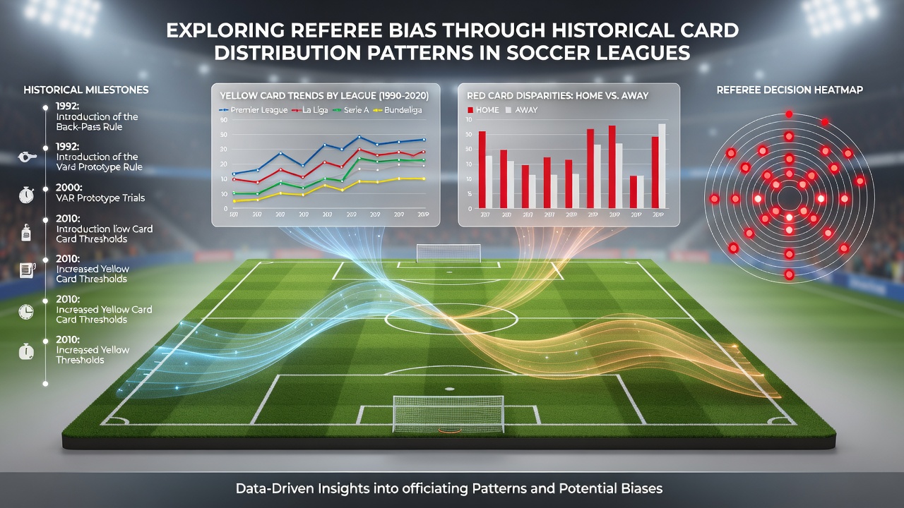 Chart showing yellow and red card averages by referee across European soccer leagues over ten seasons
