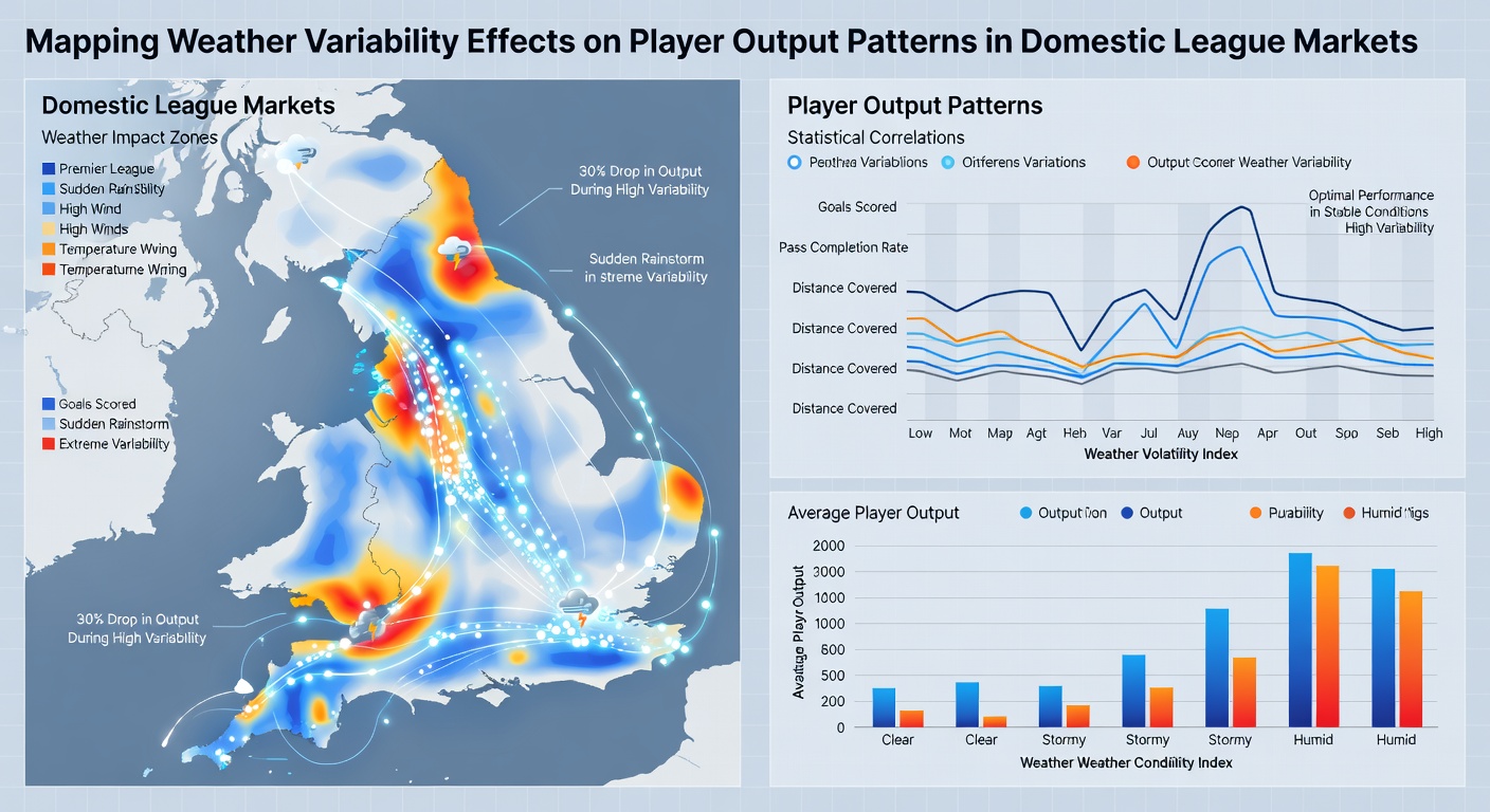 Infographic illustrating rainfall impact on ball possession and pass completion rates across multiple domestic league matches