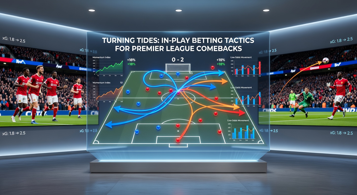 Close-up of a Premier League scoreboard showing a dramatic scoreline shift in the final minutes, with live odds updating in the foreground